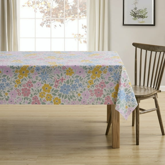 Serafina Home Spring Easter Vinyl Flannel Backed Tablecloth, 60" x 84", Traditional, Easter Spring, Pastel Flowers