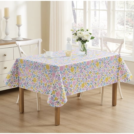 Serafina Home Spring Easter Vinyl Flannel Backed Tablecloth 60" x 102" Traditional Easter Spring Pastel Flowers