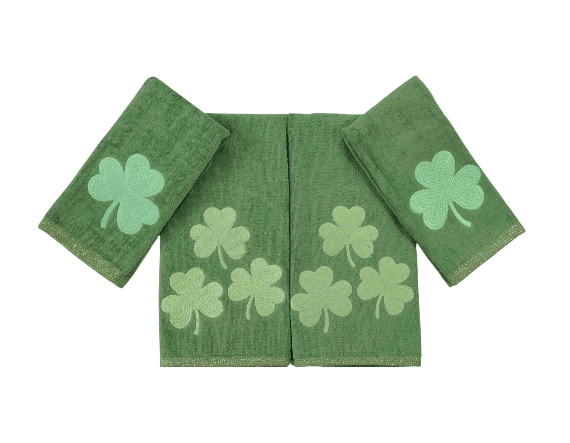 Serafina Home St. Patrick's Day Irish Kitchen Bath Guest Hand Fingertip Embroidered Towels 4 Pc Set: Triple Shamrocks 16" x 25" & Single Clover 12" x 18", Green,100% Terry Velour Cotton