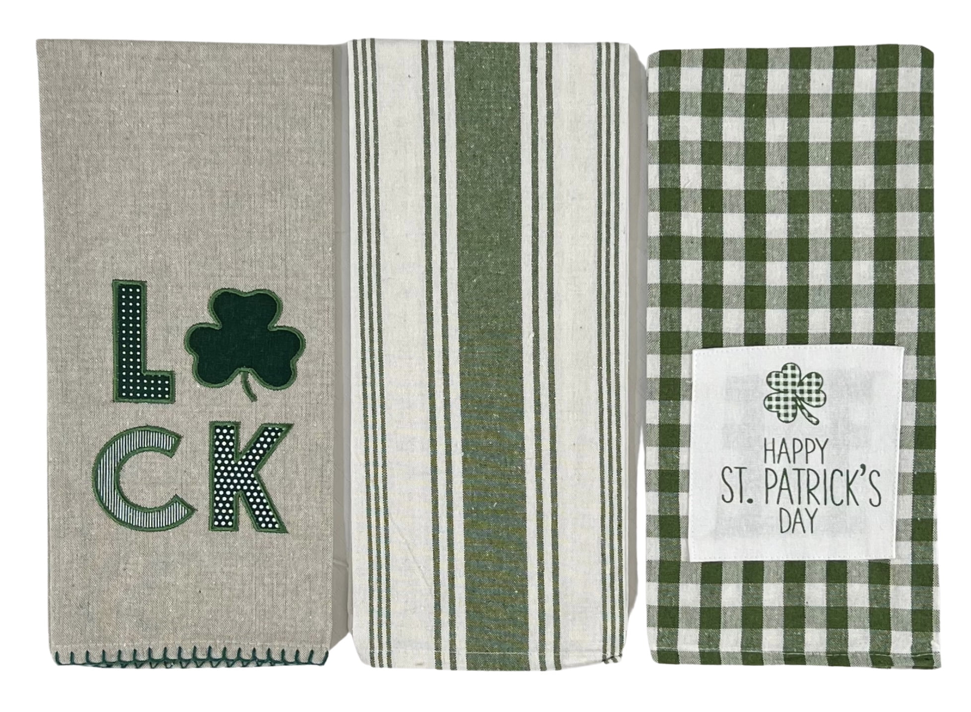Serafina Home St. Patrick s Day Kitchen Towel Set. One Striped One Gingham And One Solid Flat Weave 100 Cotton Walmart