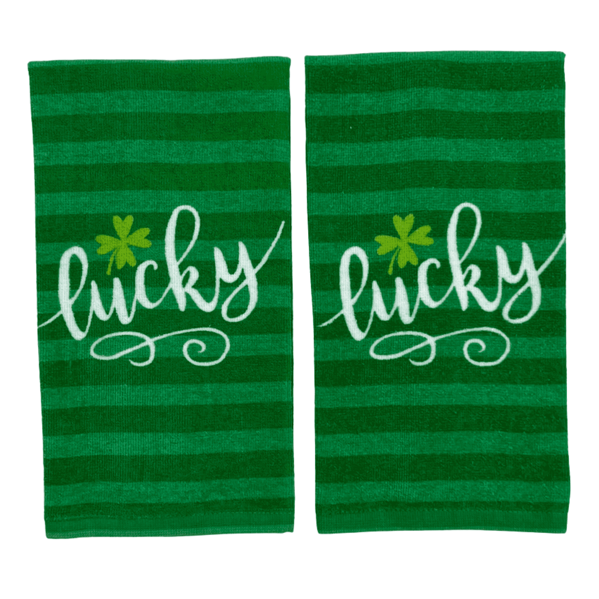Serafina Home St. Patrick s Day Kitchen Towels Golden Shamrock Lucky Saying Green Striped Soft Velour and Terry Cotton Set Walmart