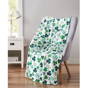 Serafina Home St. Patricks Day Soft Throw Blanket Greens of Ireland Four Leaf Clover Shamrock Design 50 x 70