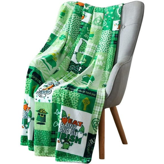 Serafina Home St. Patrick's Day Soft Throw Blanket: Party with Irish Blarney, Charmed with Celtic Sayings, and Lucky with Clovers Shamrocks and Pots of Gold (Irish Patchwork)