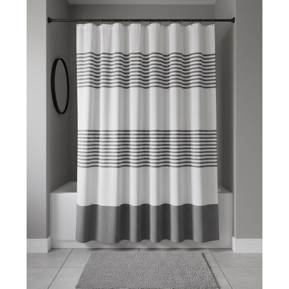 Serafina Home Striped Black and White Fabric Shower Curtain: 100% Cotton Luxury Hotel with Detailed Decorative Weave for Bathroom 70" x 72"
