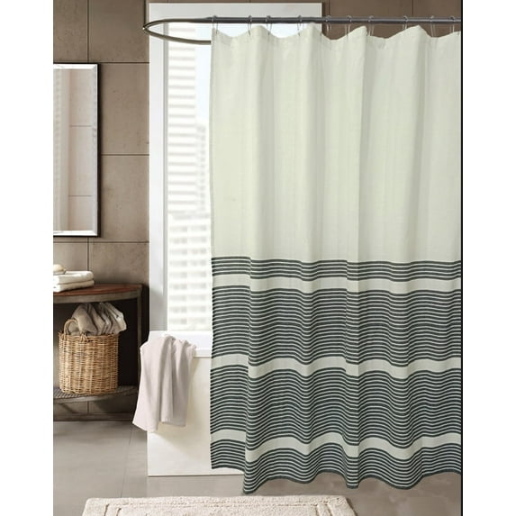 Serafina Home Striped Navy Blue and White Fabric Shower Curtain: 100% Cotton Luxury Hotel With Detailed Decorative Weave For Bathroom 70" x 72"