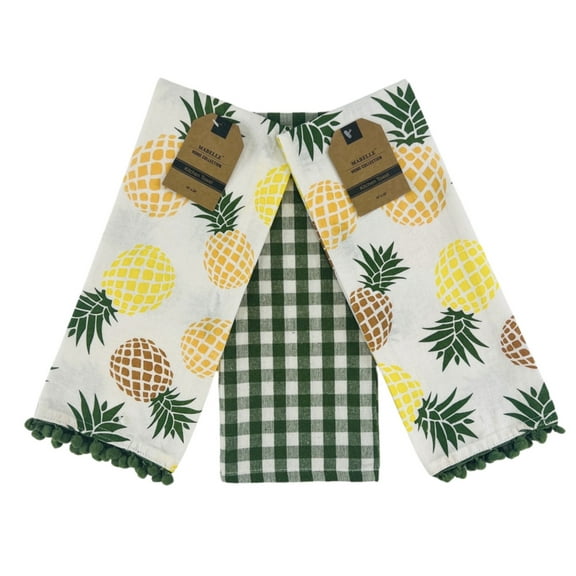 Serafina Home Summer Fun Pineapple Kitchen Dish Towels Set, 2pc: Bright Colorful Cotton Towels with Fringe