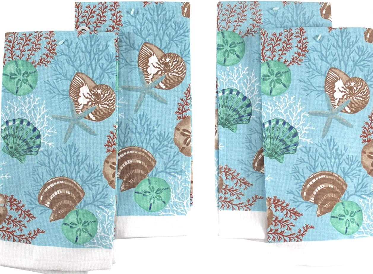 Serafina Home Summer Shells Kitchen Dish Towels Set, 4c: Colorful Ocean ...