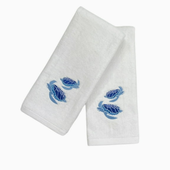 Serafina Home Summer Soft Absorbent Guest Bathroom Sea Turtle Hand Towels: Aqua Blue Turquoise Royal Blue Embroidery Design, 2 Piece
