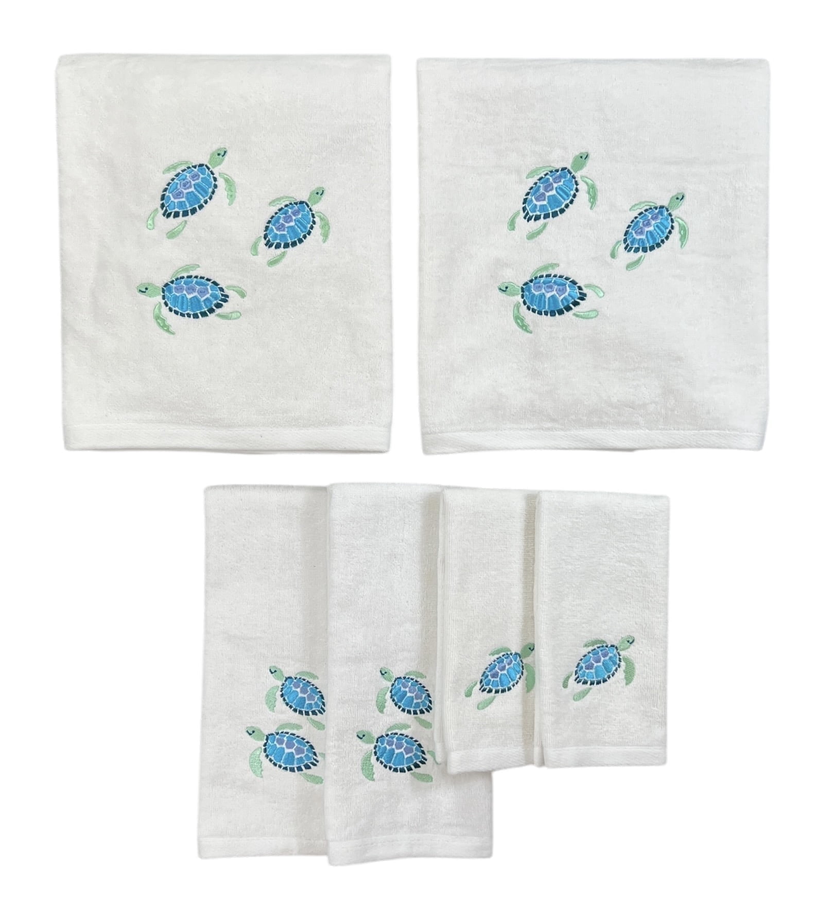 Serafina Home Summer Soft Absorbent Guest Sea Turtle Towels: Bright Aqua Blue Turquoise Embroidery Design Bundle