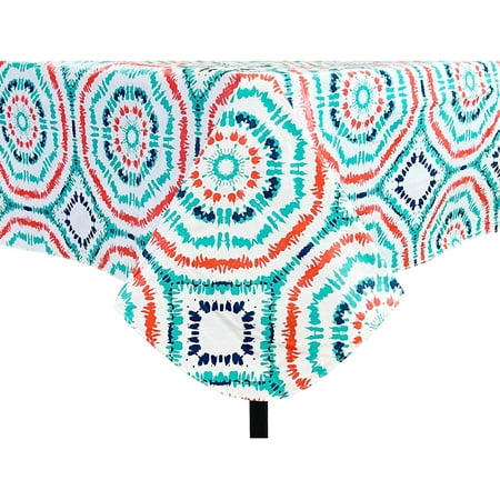 Serafina Home Summer Tie Dye With Orange, Blue, Green And White Vinyl Tablecloths: Patio Table Cover 52" x 90"