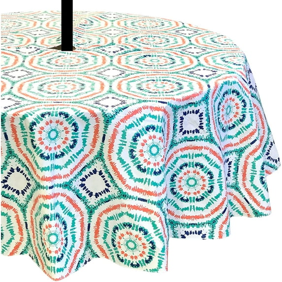 Serafina Home Summer Vinyl Tablecloths: Umbrella Hole with Zipper 52" x 70", Colorful Tie Dye Multi