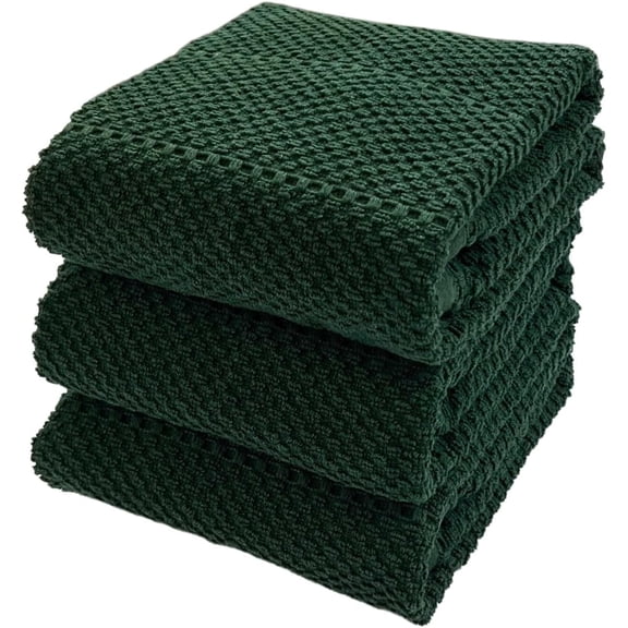 Serafina Home Textured Dark Green Kitchen Dish Towels 100% Cotton Cloth Soft Cleaning Drying Absorbent Terry Ribbed Loop: Hunter Green Kitchen Towels: 100% Cotton Soft Absorbent Terry