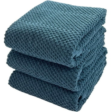 Serafina Home Textured Teal Blue Kitchen Dish Towels 100% Cotton Cloth Soft Cleaning Drying Absorbent Terry Ribbed Loop: Set of 3 Multipurpose for Everyday Use
