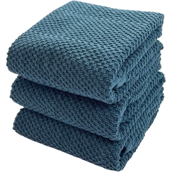 Serafina Home Textured Teal Blue Kitchen Dish Towels 100% Cotton Cloth Soft Cleaning Drying Absorbent Terry: Set of 3 Multipurpose for Everyday Use