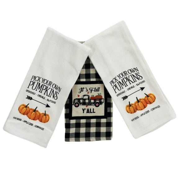 Serafina Home Thanksgiving Fall Pumpkins Kitchen Towels Set 3 Pc.: Grey Orange Give Thanks Greetings