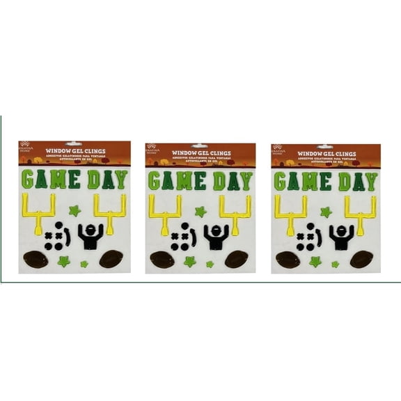 Serafina Home Thanksgiving Football Season Gel Cling Stickers for Windows and Mirrors - 3 Sheets of Reusable Seasonal Designs