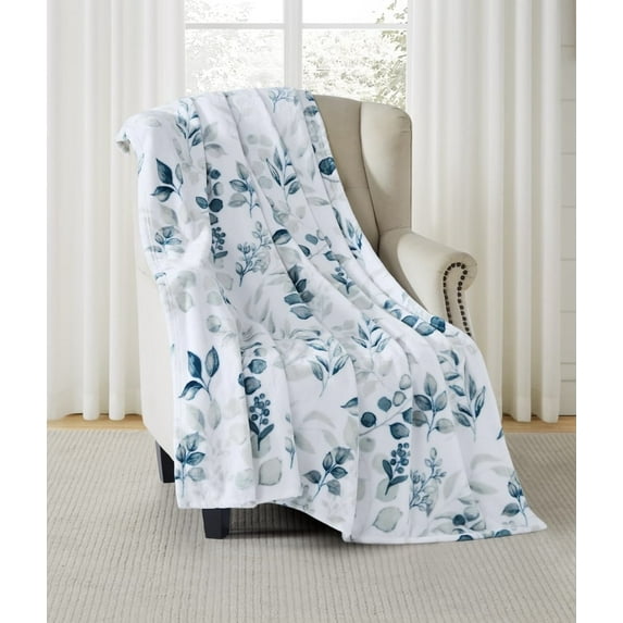 Serafina Home Throw Blanket: Velvelty Soft, Durable Fleece Accent for Bed or Couch (Teal and Gray Berries, 50 x 70 inches)