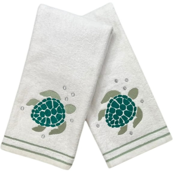 Serafina Home Tropical Palm Leaves Embroidered Hand Towels, 100% Cotton, Set of 2, 16 x 25 inches