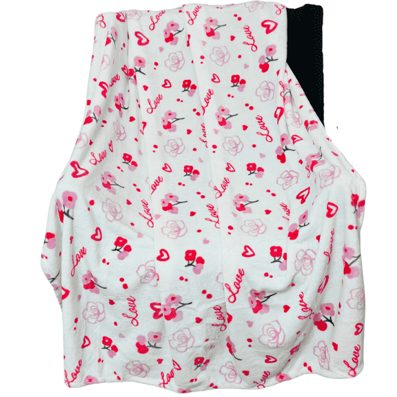 Serafina Home Valentine' Day Soft Throw Blanket: Rosy Love, Pink White, Accent for Couch Sofa Chair Bed or Dorm