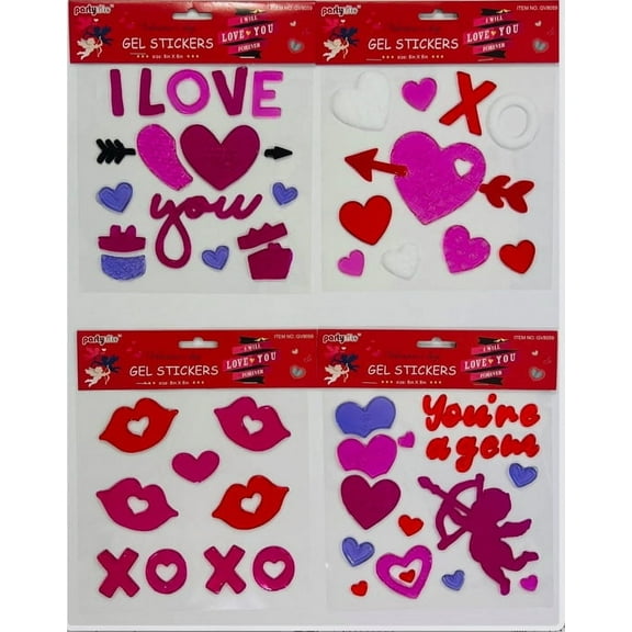 Serafina Home Valentine Gel Clings: I Love You, XOXO Arrow Set Of 4 Valentine's Day Clings