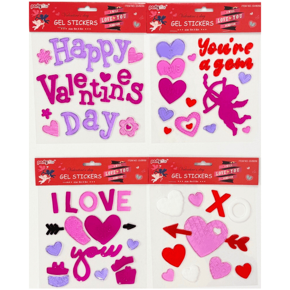 Serafina Home Valentine Red Pink Gel Clings: Glitter Textured Hearts, Cupid, Be Mine Decoration Pack for Home, Office, Business, Car, and More!