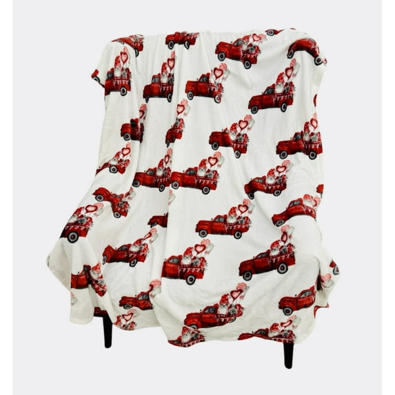 Serafina Home Valentine's Day Soft Throw Blanket: Love Gnome In Red Truck For Couch Sofa Chair Bed or Dorm