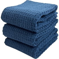 Serafina Home Waffle Blue Kitchen Dish Towels 100% Cotton Cloth Soft Cleaning Drying Absorbent Terry Box Loop: Set of 3 Multipurpose for Everyday Use