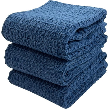 Serafina Home Waffle Blue Kitchen Dish Towels 100% Cotton Cloth Soft Cleaning Drying Absorbent Terry Box Loop: Set of 3 Multipurpose for Everyday Use