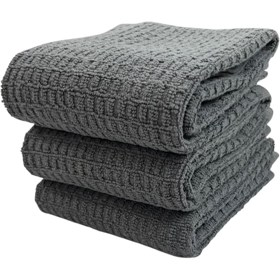 Serafina Home Waffle Grey Kitchen Dish Towels 100% Cotton Cloth Soft Cleaning Drying Absorbent Terry Box Loop: Set of 3 Multipurpose for Everyday Use