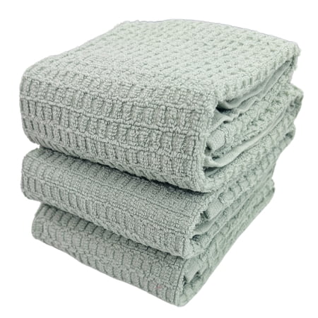 Serafina Home Waffle Sage Green Kitchen Dish Towels 100% Cotton Cloth Soft Cleaning Drying Absorbent Terry Box Loop: Set of 3 Multipurpose for Everyday Use
