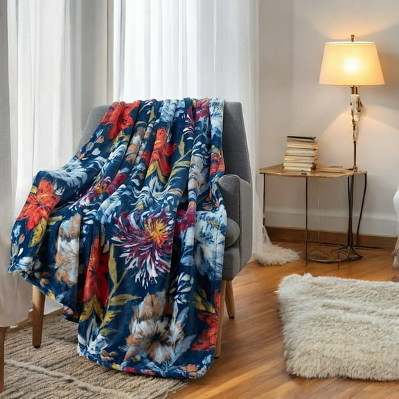Serafina Home Watercolor Flower Garden Throw Blankets: Soft Plush Floral Accent for Sofa Couch Chair Bed or Dorm