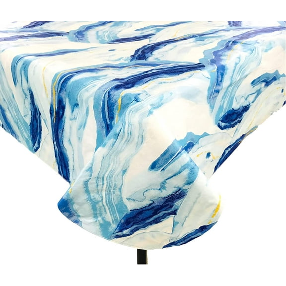 Serafina Home Watercolor Ocean Waves Vinyl Tablecloth with Streaks of Golden Sunshine Vinyl Tablecloth with Flannel Backing 52" x 52"