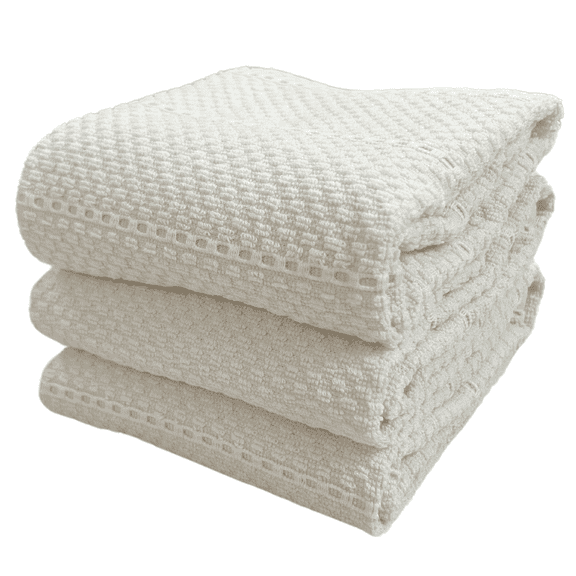 Serafina Home Off White Ivory Creme Kitchen Hand Dish Towels: Oversized 28" x 18", 100% Cotton Cloth Soft Cleaning Drying Absorbent Textured Design, Set of 3 Multipurpose for Everyday Use
