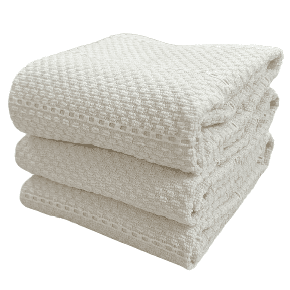 Serafina Home Off White Ivory Creme Kitchen Hand Dish Towels: Oversized 28" x 18", 100% Cotton Cloth Soft Cleaning Drying Absorbent Textured Design, Set of 3 Multipurpose for Everyday Use