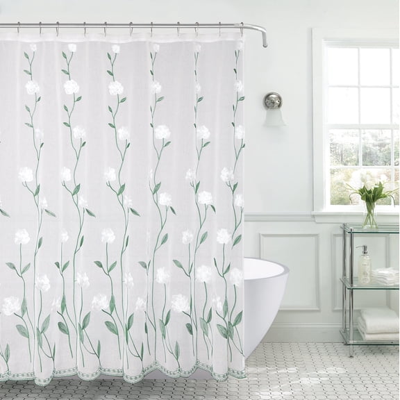 Serafina Home White Roses Floral Shower Curtain For The Bathroom