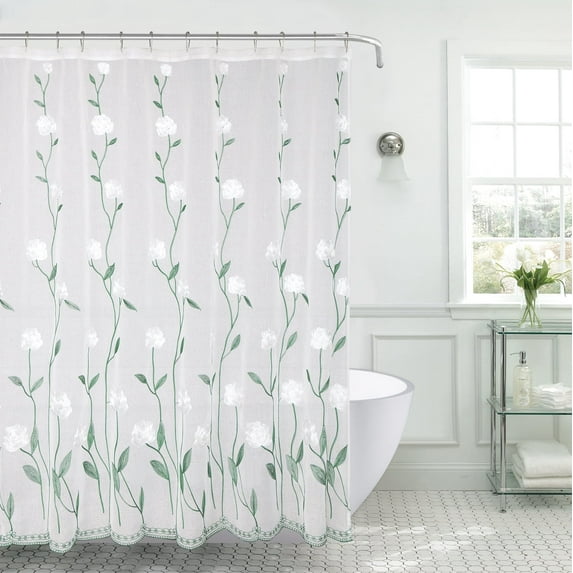 Serafina Home White Roses Floral Shower Curtain For The Bathroom