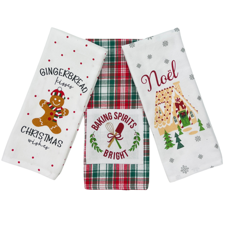 Serafina Home Winter Christmas Gingerbread Kitchen Towels Set: Fun Gingerbread Man Baking Spirits Bright (Cookie Team)