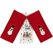 Serafina Home Winter Holiday Christmas Kitchen Bath Dish Hand Towels: Let it Snow Snowmen Herringbone with Two Embroidered Snowman Towel Designs, 3 pc, 100% Cotton 15" x 25"
