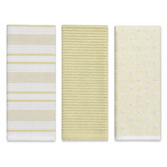 Serafina Home Yellow And White Kitchen Hand Dish Towels: Oversized 28" x 16",100% Cotton Cloth Soft Cleaning Drying Absorbent Assorted Design, Set of 3 Multipurpose for Everyday Use&nbsp;