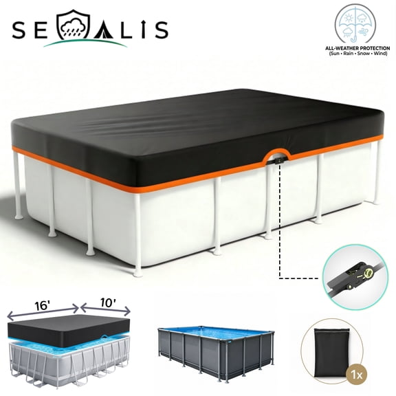 Seralis 10'x16' Rectangular Pool Cover with Strap and Drawcord Tightener 420D Solar for Above Ground Frame Pools UV Resistant Waterproof Orange