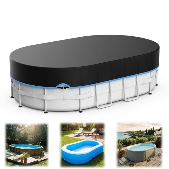 Seralis 12x24ft Oval Above Ground Pool Cover Waterproof Dustproof with Winch and Cable Blue