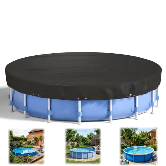 Seralis 15' Round Pool Cover Solar Winter Cover with Steel Rope for Above Ground Pools Black