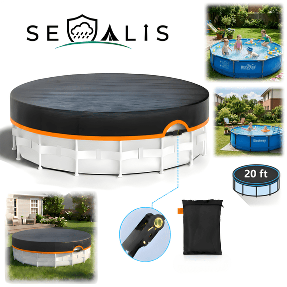 Seralis 20' Round Pool Cover with Winch & Cable Solar Cover for Above Ground Pools UV Resistant Waterproof Orange