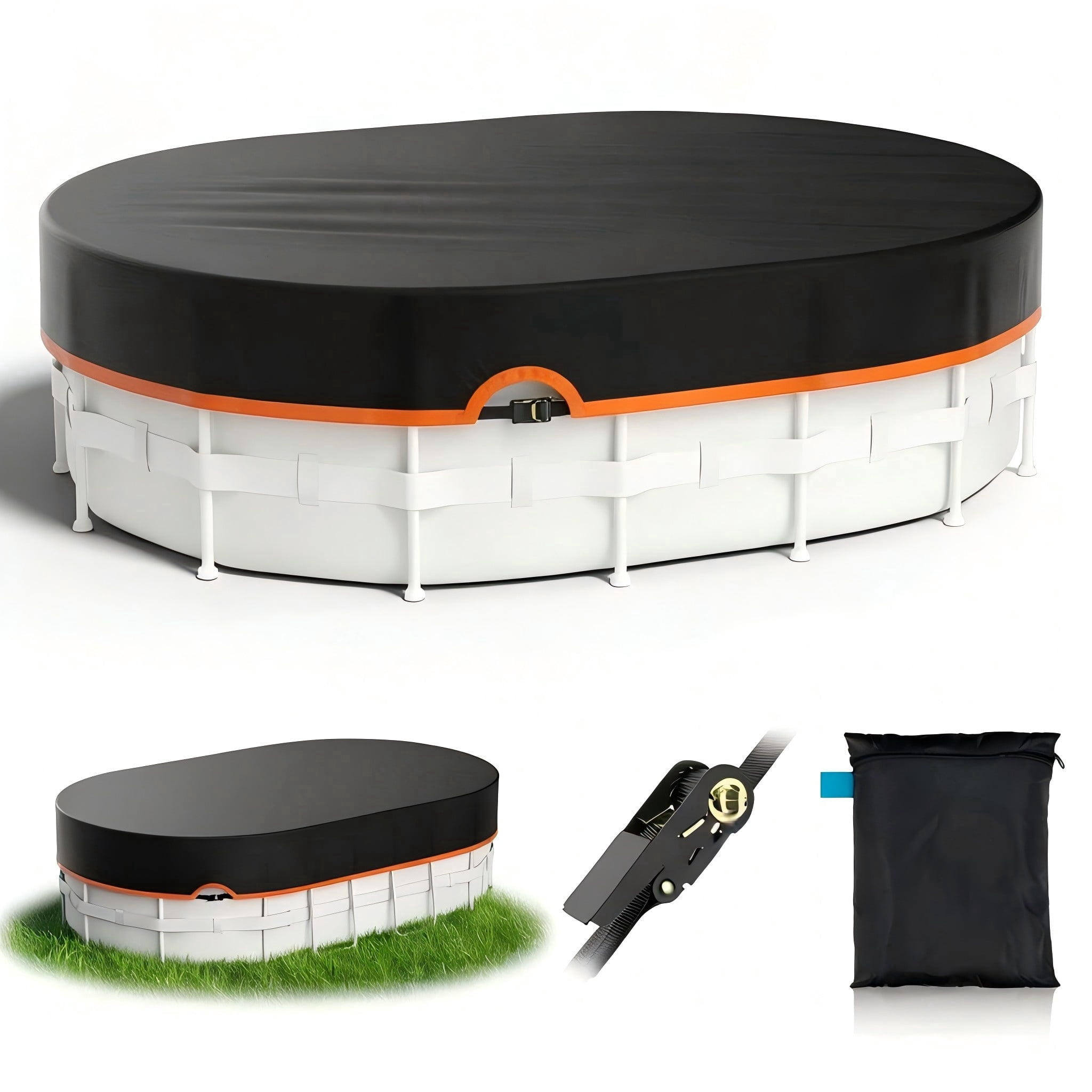 Seralis 9x18ft Oval Above Ground Pool Cover Waterproof Dustproof with Winch and Cable Orange