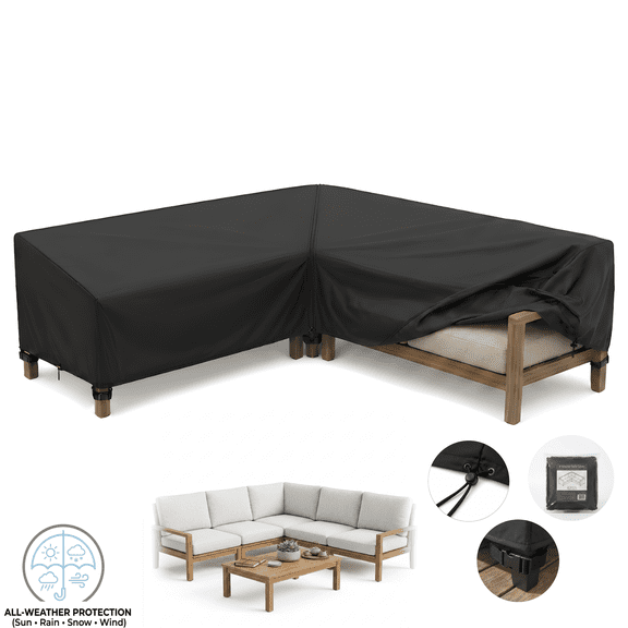 Seralis Outdoor Sectional Cover 112"x112" Black V-Shaped Patio Sofa Cover 420D Heavy Duty Waterproof