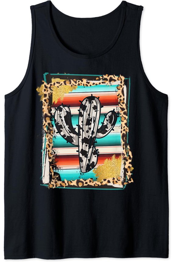 Serape Cactus Leopard Cow Pattern Print Cowgirl Rodeo Tank Top Size S-3XL