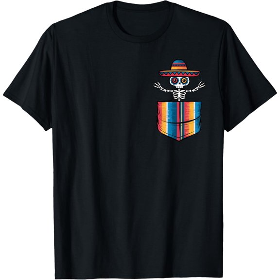 Serape Skeleton Mariachi Pocket Cinco De Mayo Mexican Party T-Shirt
