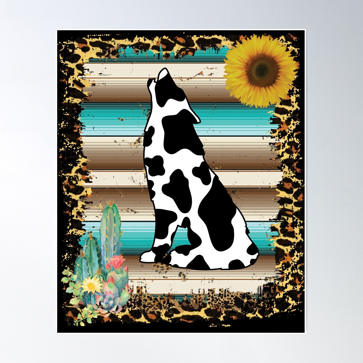 Serape Wolf - Southwestern Style Wolves Design Features A Sunflower ...