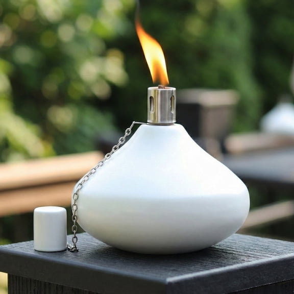 Seraphic 30oz Citronella Torch Candles for Outdoor Patio & Deck – Large Tabletop Stainless Steel Metal Burner Torches for Outside, White