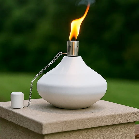 Seraphic 30oz Citronella Torch Candles for Outdoor Patio & Deck – Large Tabletop Stainless Steel Metal Burner Torches for Outside, White